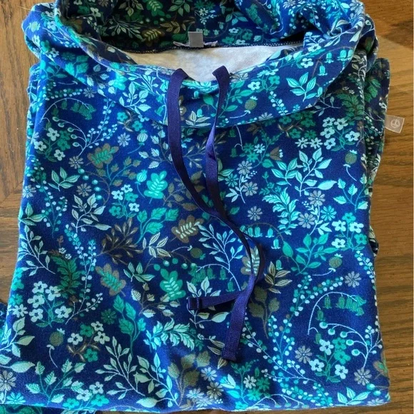 Talbots Blue/Green Flora‎ lFunnel Neck Pullover/Jogger/Loungewear (Size S/XS) - Picture 9 of 12